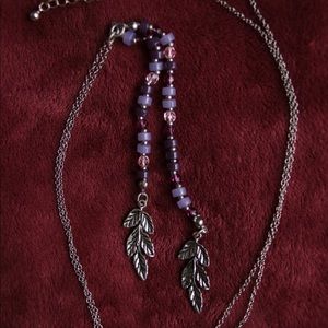 Purple feather beaded necklace